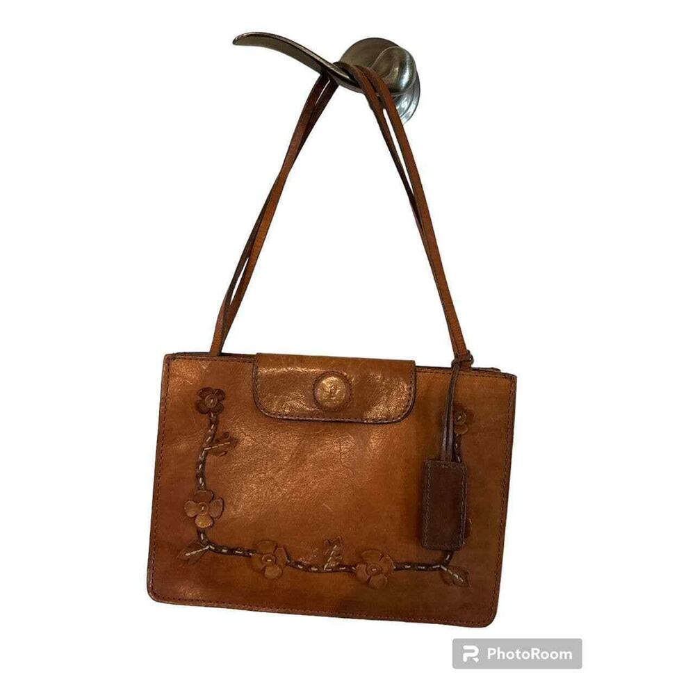 UNIQUE! EL PORTAL CARMEL LEATHER TOOL RAISED FLORAL BAG
